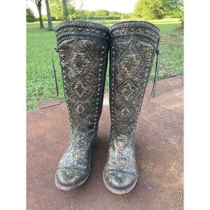 Corral Western Leather Cowboy Boots Gold Stud Women’s 9.5 Gypsy Boho Statement